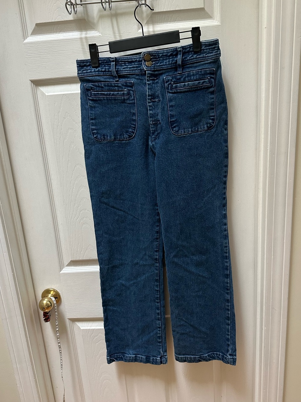 Apiece Apart Merida Jean in Tulum Wash Blue Denim Jeans wide leg 6 patch pockets